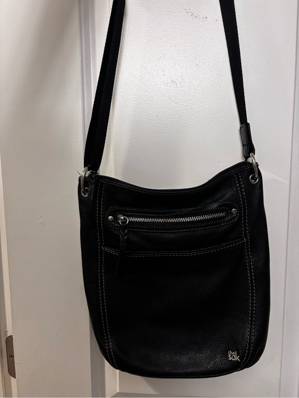 The Sak Black Pebbled Leather Crossbody Bag with Silver Hardware